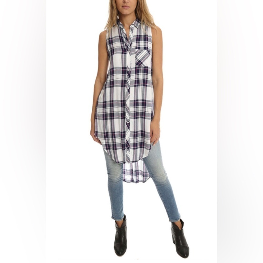 RAILS Sz S Jordyn Button Down Plaid Pocket Sleeveless High Low Top Shirt Top